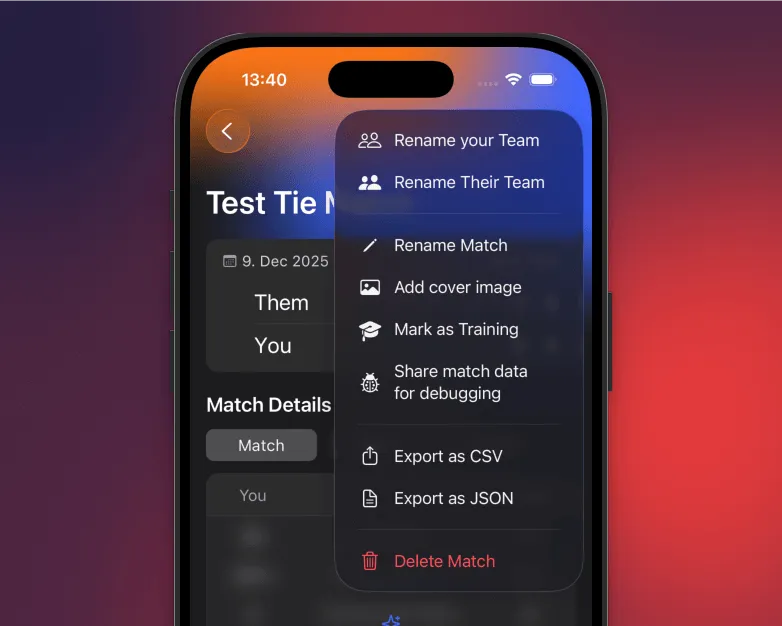 Export match detailed data