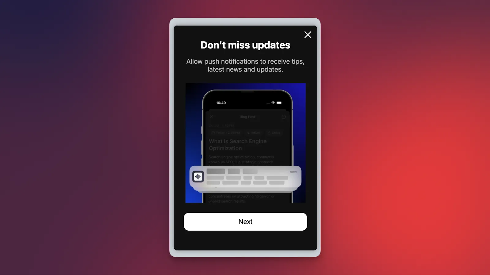 Prompt requesting push notification permissions